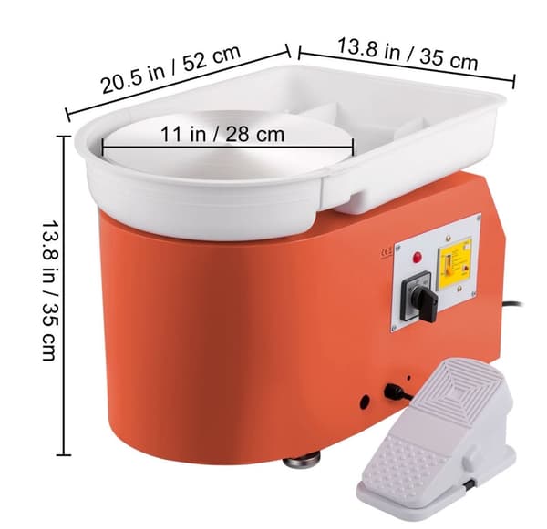 11"/28cm 350W 300 rpm elektrisk keramikhjulsmaskin med fotpedal, kompakt struktur, säker och pålitlig drift, lätt att rengöra