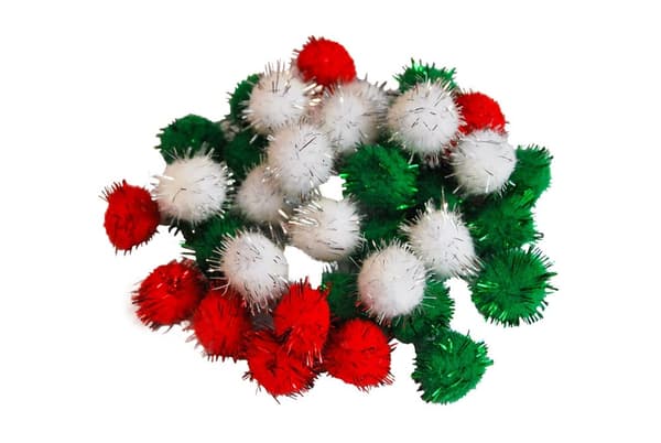 Farverige julepomponer mix 40 stk Shan SP20