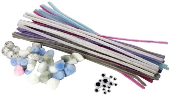 Dekorativ uppsättning av tråd pompoms ögon mix av färger PASTELL Titan