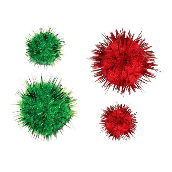 Glitter pomponer grøn rød 30 stk Titanum