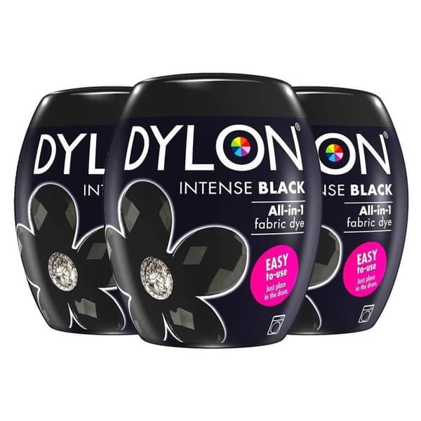 DYLON Tvättmaskin Tygfärg Pod Intensiv Svart 3 Förpackningar om 350g