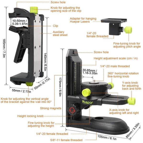 Laser Niveau Adapter, Magnetisk Drejelig Base, Justerbar Klemmeholder