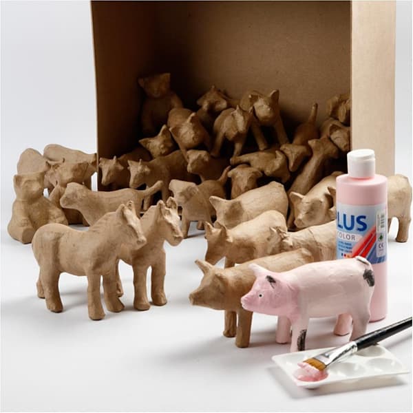 Papier Mache - Blandade Djur - 8-12 cm - 60 st