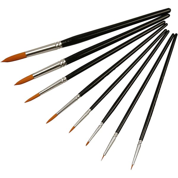 Nylon Pensler, nr. 0+1+2+4+8+12+18+22, L: 16,5-21 cm, B: 1-8 mm, rund, 8 stk./ 1 pk.
