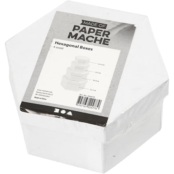 Sekskantede Æsker, H: 4+5+6+7 cm, diam. 6,5+8+10+12 cm, hvid, 4 stk./ 1 sæt