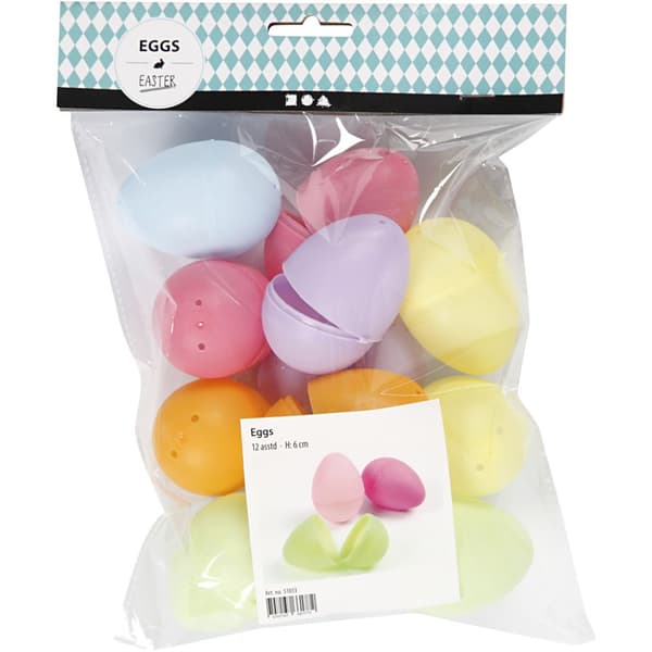 Æg, H: 6 cm, diam. 4 cm, pastelfarver, 12 stk./ 1 pk.