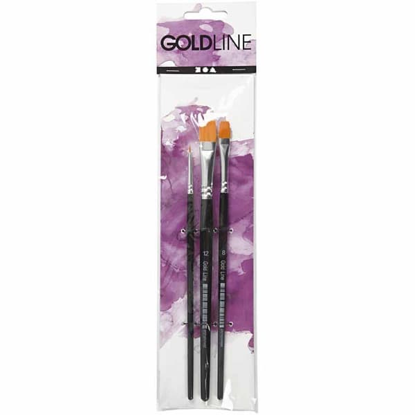 Gold Line pensler, nr. 2+8+12, L: 16,5-19 cm, B: 3-12 mm, flat, 3 stk./ 1 pk.