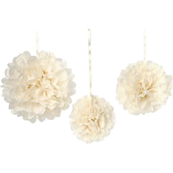 Pompoms Råvita 20+24+30 cm 3-pack