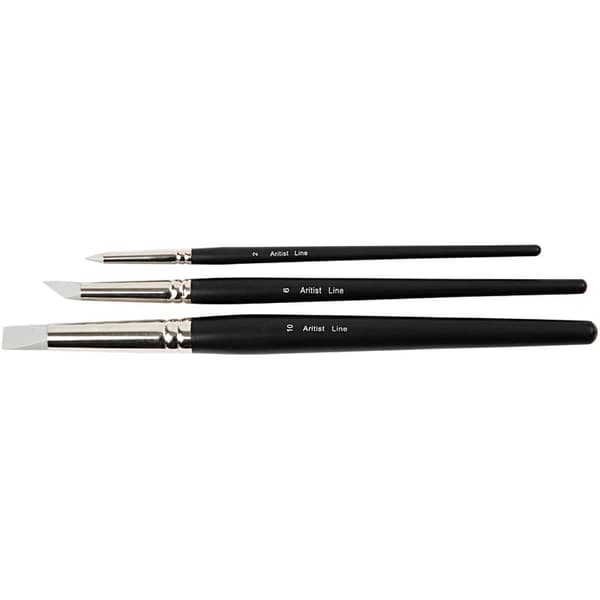 Artist Line Pensel, nr. 2+6+10, L: 19-25 cm, B: 6+10+15 mm, flad,rund, 3 stk./ 1 pk.