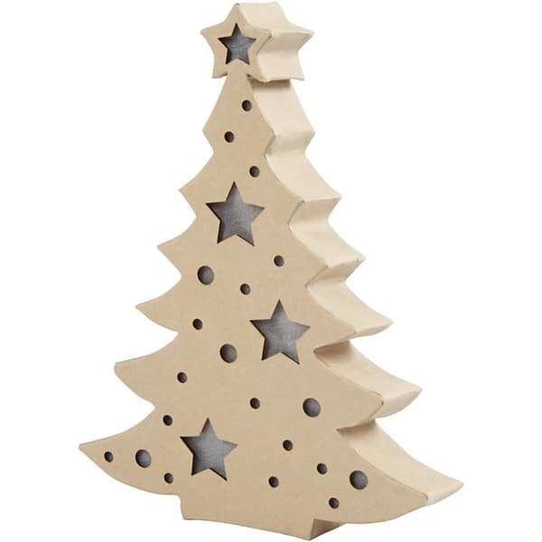 Pappfigur med innebygd lys, juletre, H: 27 cm, D: 4 cm, B: 21,5 cm, 1 stk.
