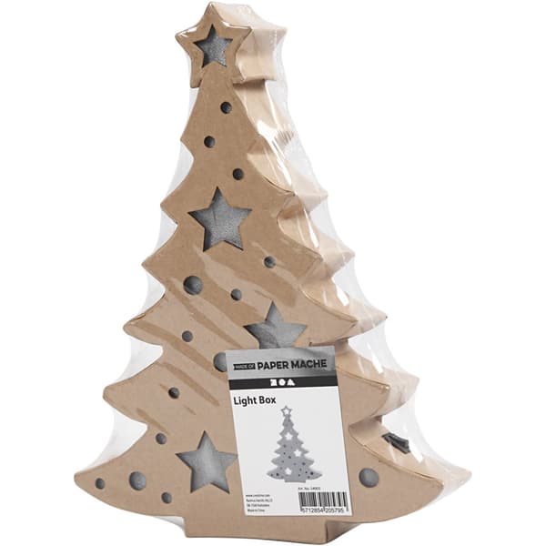 Pappfigur med innebygd lys, juletre, H: 27 cm, D: 4 cm, B: 21,5 cm, 1 stk.