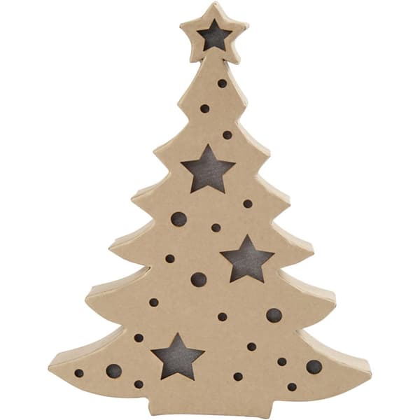 Pappfigur med innebygd lys, juletre, H: 27 cm, D: 4 cm, B: 21,5 cm, 1 stk.