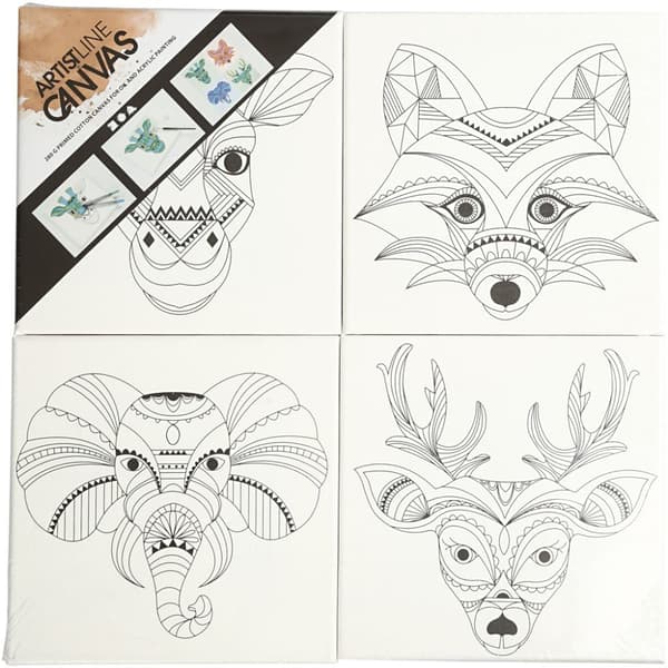 Malelerret med print, dyr, str. 20x20 cm, 280 g, hvit, 4 stk./ 1 pk.
