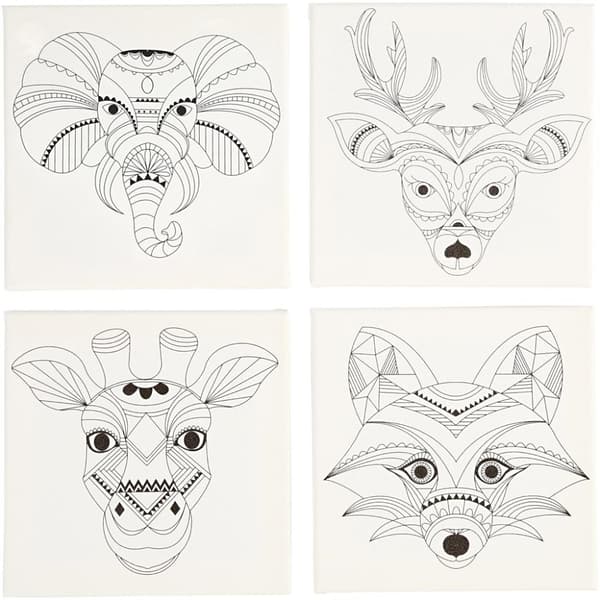 Malelerret med print, dyr, str. 20x20 cm, 280 g, hvit, 4 stk./ 1 pk.