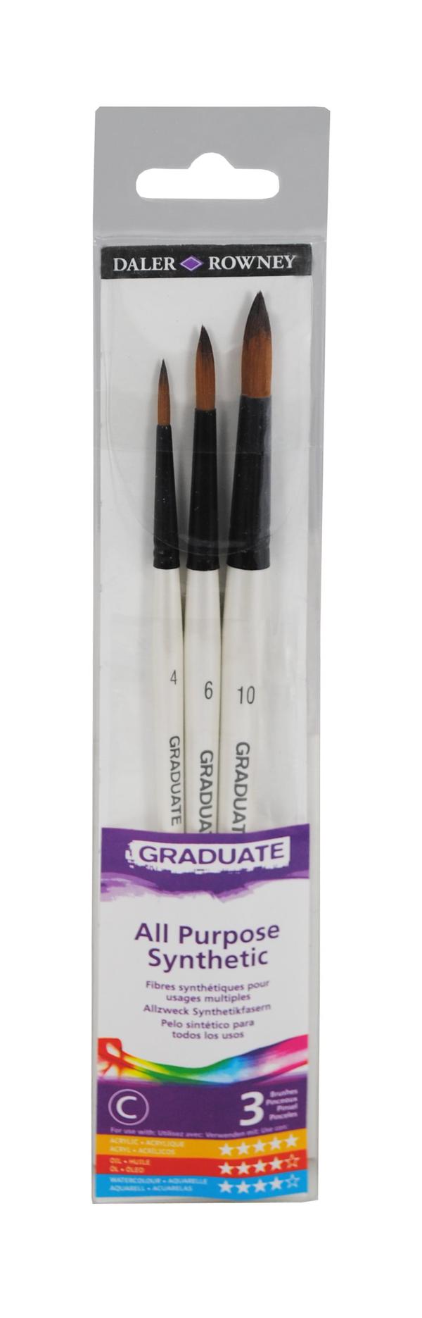 Penselsett Syntetisk Rund 3 stk. Graduate Daler-Rowney