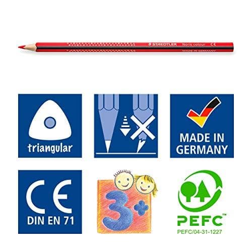 STAEDTLER Noris Color värikynä (parempi murtolujuus, kolmion muoto, viehättävä muotoilu, ergonominen pehmeä pinta, WOPEX-materiaali, bonussetti 24 loi