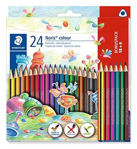 STAEDTLER Noris Color färgpenna (ökad brottstyrka, triangulär form, snygg design, ergonomisk mjuk yta, WOPEX-material, bonusset med 24 briljanta penno