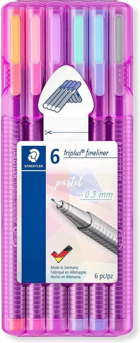 STAEDTLER triplus fineliner - Box med 6 pastellfärger