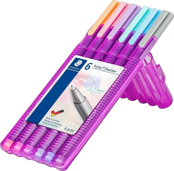 STAEDTLER triplus fineliner - Box med 6 pastellfärger