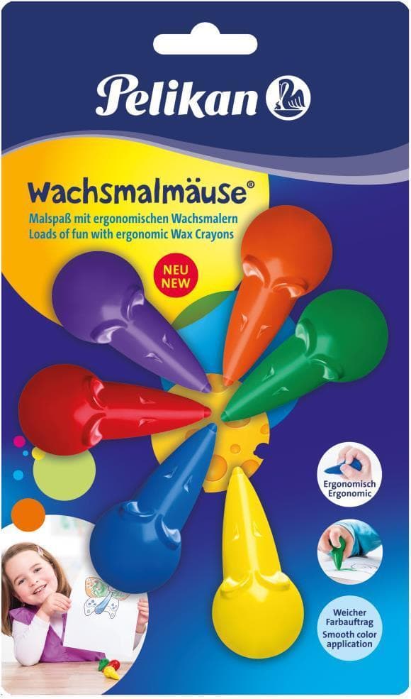Pelikan 803328 vaha värikynä hiiret värillinen lajiteltu läpipainopakkaus 6 kpl, punainen