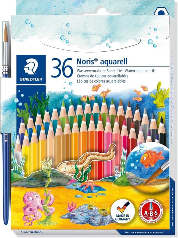 Noris akvarel farveblyant - sæt 36 stk + pensel