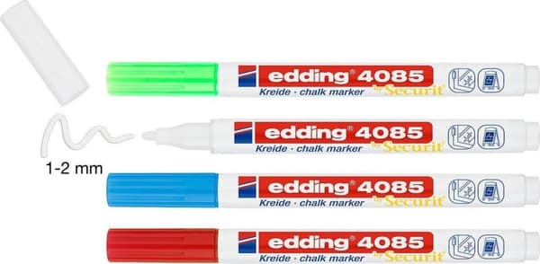 edding Kritmarkörer - 4 färger av kritamarkörer - Punkttjocklek 1-2 mm - Lämplig som fönstermarkör