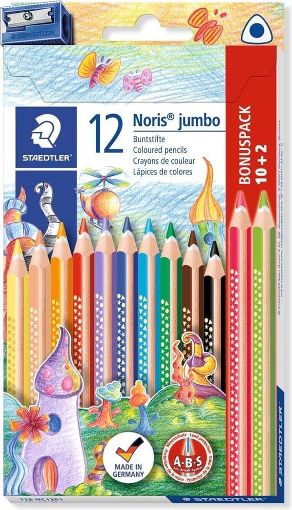 Noris jumbo farveblyant - sæt 12 (10+2) + spidser