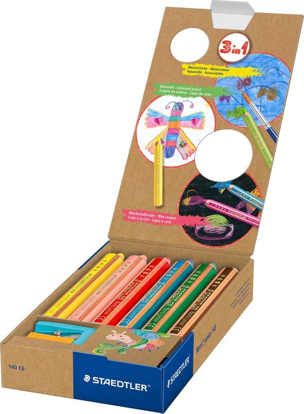 STAEDTLER Noris Junior - 3-i-1 farveblyant - sæt med 6 stk