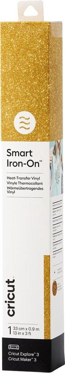 Cricut Smart Iron-On Glitter. Produkttype: Varmebestandig vinylrulle, Farve på produkt: Guld, Farve: Monotone. Bredde: 330 mm, længde (mm): 900 mm (20