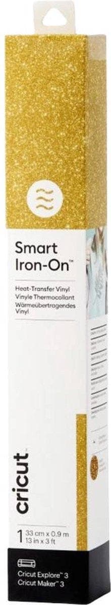 Cricut Smart Iron-On Glitter. Produkttype: Varmebestandig vinylrulle, Farve på produkt: Guld, Farve: Monotone. Bredde: 330 mm, længde (mm): 900 mm (20