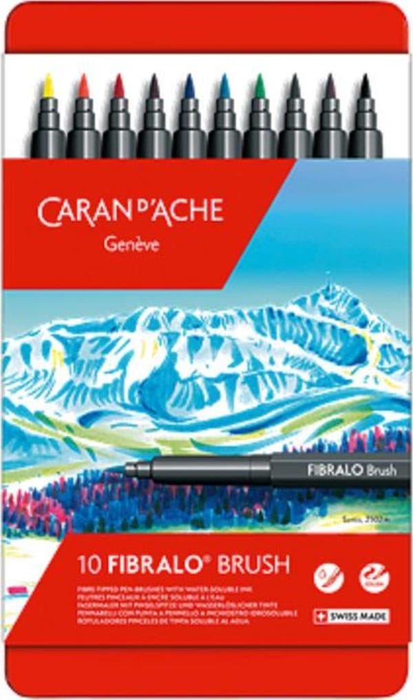 CARAN D'ACHE fiberpen FIBRALO Børste, metalkasse af 10, fleksibel og robust børstespids, fjedre efter hver brug - 1 stk (186.310)