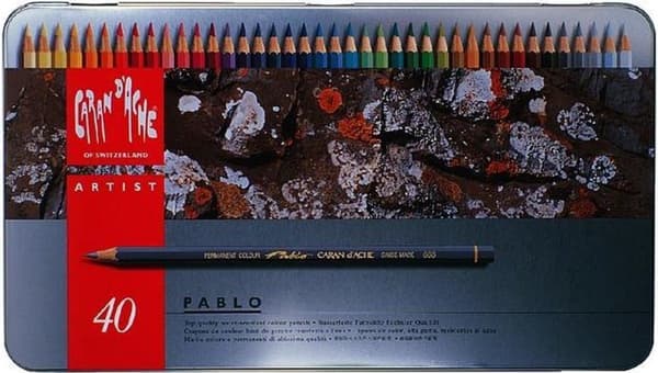 CARAN D'ACHE PABLO farveblyanter, metalkasse i 40 dele af cedertræ, sekskantet skaft, blytykkelse: 3,8 mm, - 1 stk (666.340)