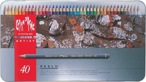 CARAN D'ACHE PABLO farveblyanter, metalkasse i 40 dele af cedertræ, sekskantet skaft, blytykkelse: 3,8 mm, - 1 stk (666.340)