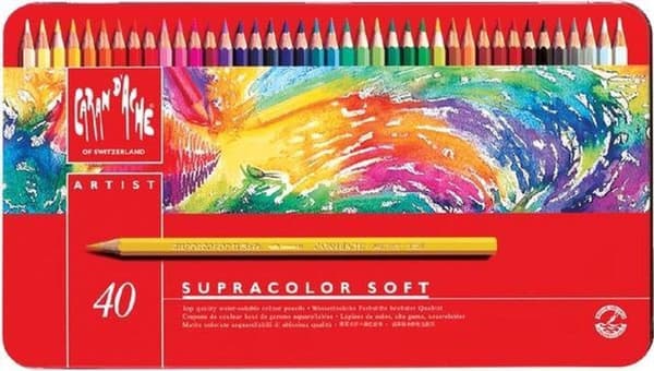 CARAN D'ACHE SUPRACOLOR färgpennor, metallfodral om 40, vattenlöslig konstnärs akvarellpenna, mjukt bly, - 1 st (3888.340)