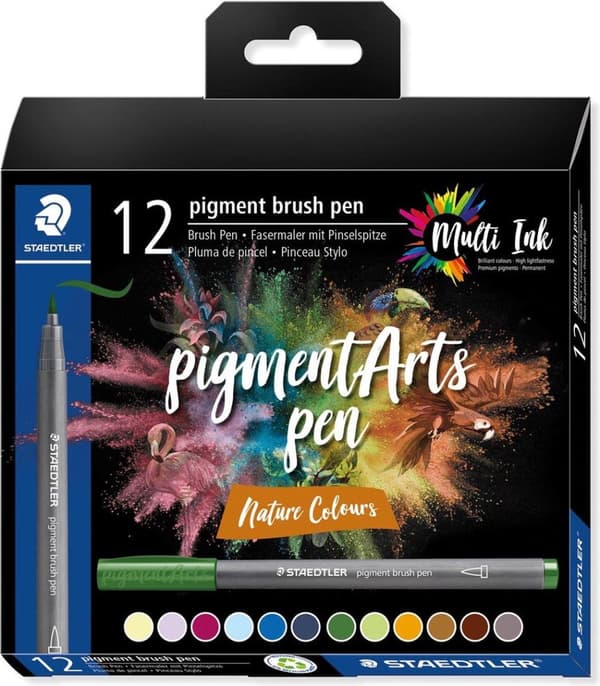 STAEDTLER fiber pen pigment pensel pen "Nature Colours" børstespids, multi ink blæk, permanent og vandtæt, - 1 stk (371 C12-3)
