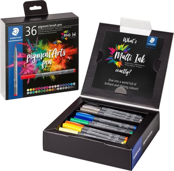 STAEDTLER fiber pen pigment pensel pen, papkasse af 36, børstespids, multi-ink blæk, permanent og vandtæt, - 1 stk (371 C36)