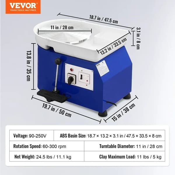 Drejskiva, justerbar hastighetskontroll, avtagbar bassäng, 450W 8kg Blå