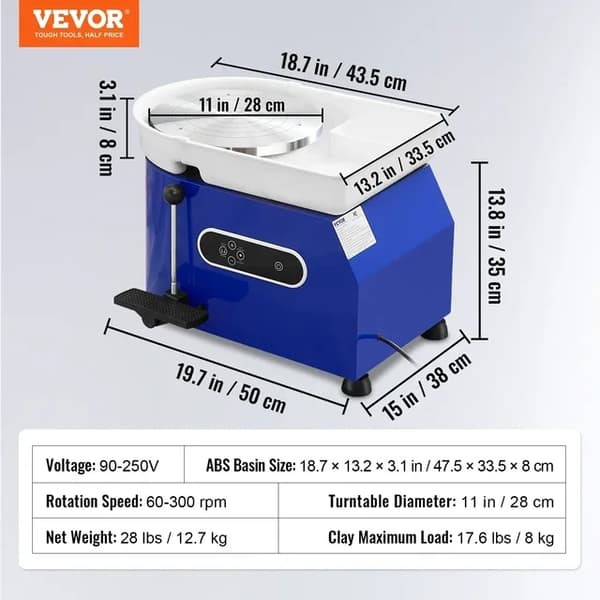 Drejskiva, justerbar hastighetskontroll, avtagbar bassäng, 450W 8kg Blå