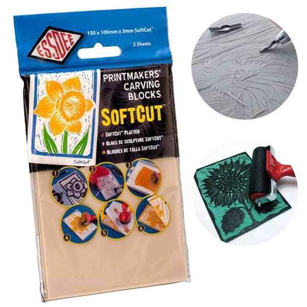 Linoleum SOFT linocut plade 2stk Essdee SoftCut CREAM ecru 15x10cm