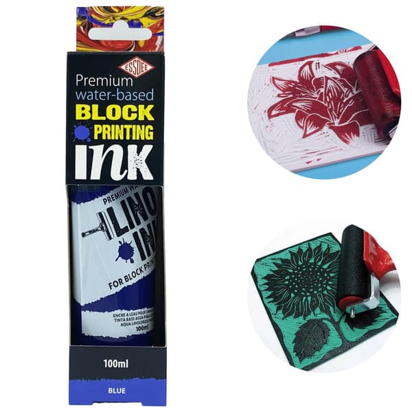 Grafisk maling linocut blæk Essdee Premium BLÅ 100ml til linoleum