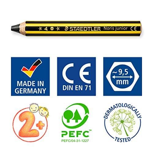 STAEDTLER barnpenna Noris junior 141, perfekt för små barnhänder, extra spricksäker, dermatologiskt testad, hårdhetsgrad 2B, kvalitet Tillverkad i Tys
