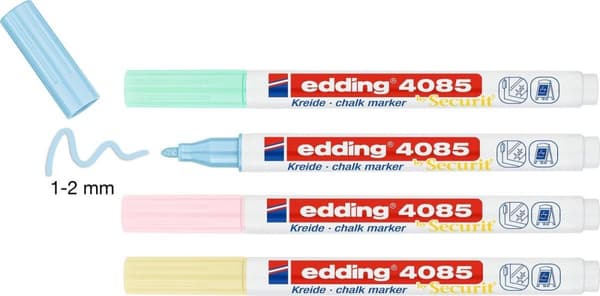 edding 4085 Kridttuscher - 4 pastelfarver kridttuscher - Rund spids på 1-2 mm - Velegnet som vinduestusch