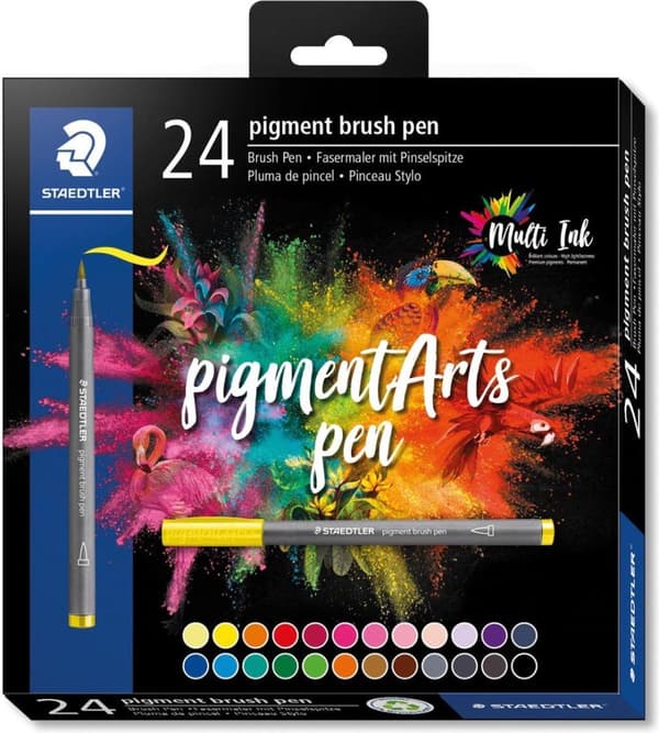 STAEDTLER pigmentbørstepen, papkasse af 24, børstespids, multi-ink blæk, permanent og vandtæt, - 1 stk (371 C24)
