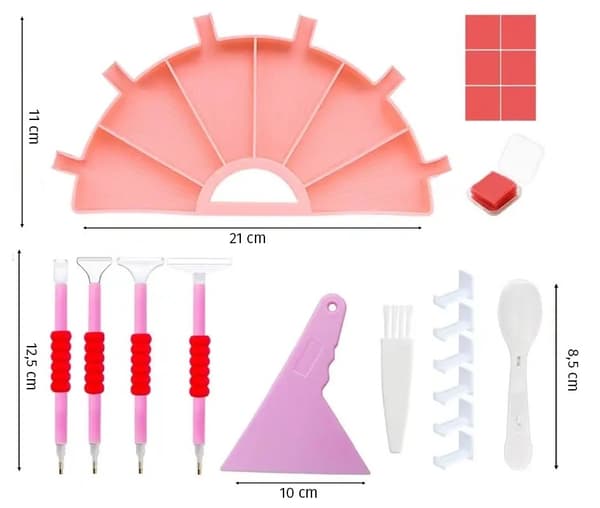 Diamantbroderibricka och tillbehörsset - Halvcirkel - Rosa