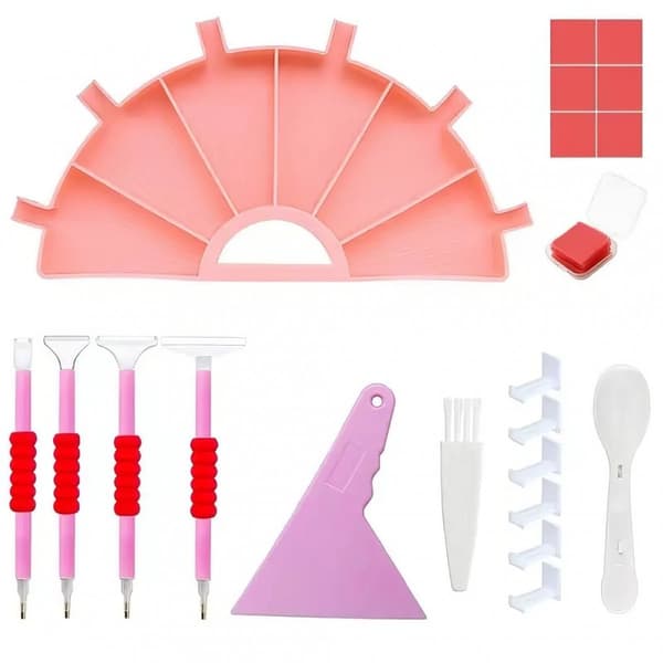 Diamantbroderibricka och tillbehörsset - Halvcirkel - Rosa