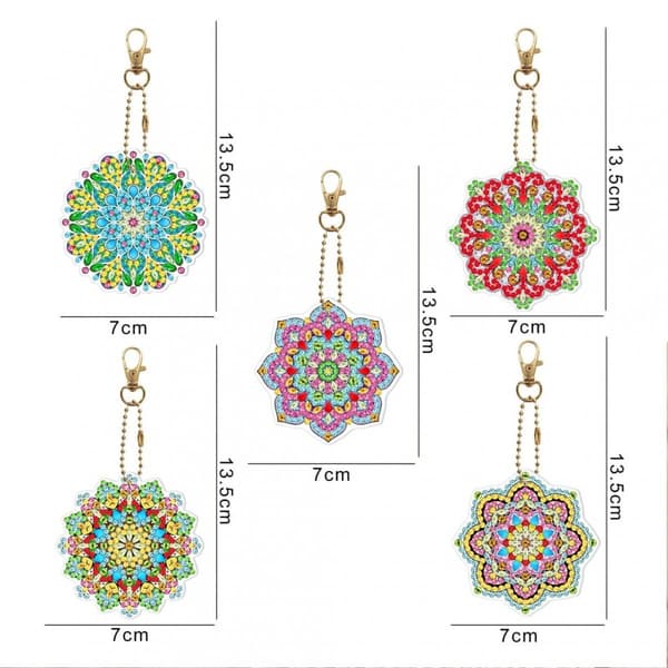 Diamantbroderihänge Nyckelring Nyckelring 5 st - Mandalas