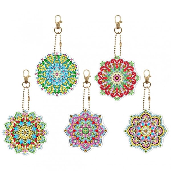 Diamantbroderihänge Nyckelring Nyckelring 5 st - Mandalas