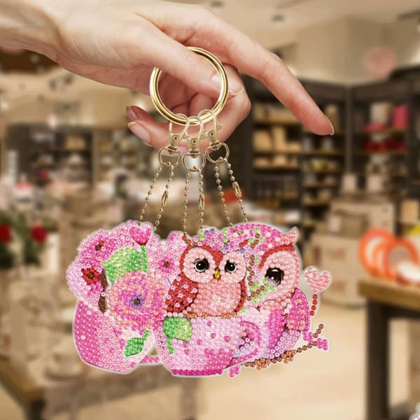 Diamantbroderihänge Nyckelring Nyckelring 6 st - Söta Ugglor