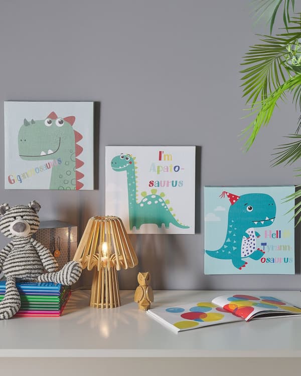 Set med 3 canvastavlor Flerfärgade 30 x 30 cm Dinosaurier Barnrumsdekoration