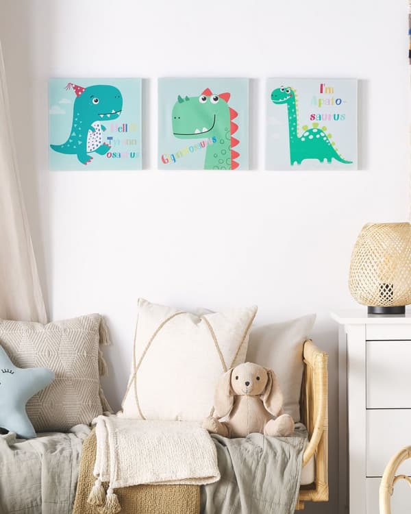 Set med 3 canvastavlor Flerfärgade 30 x 30 cm Dinosaurier Barnrumsdekoration